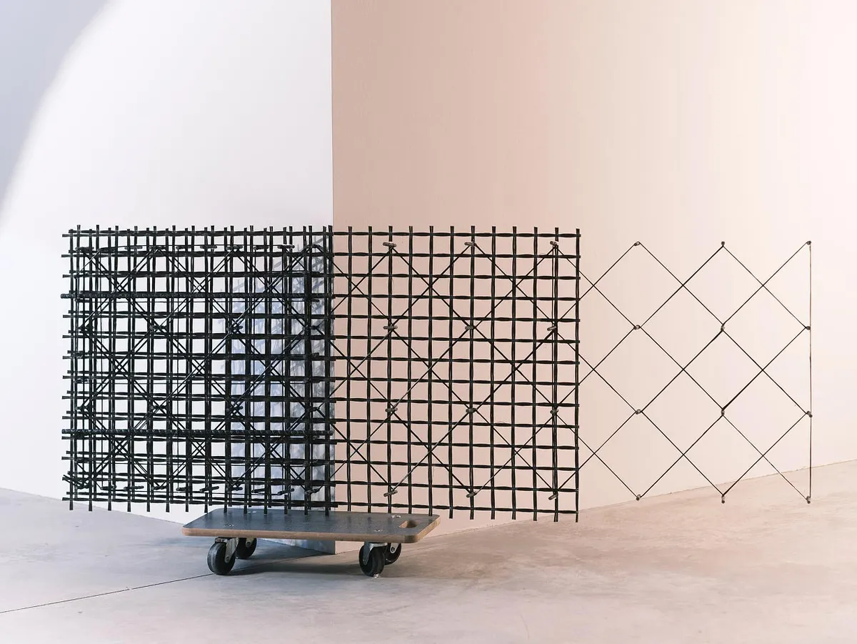 Basalt reinforcement grids on a trolley